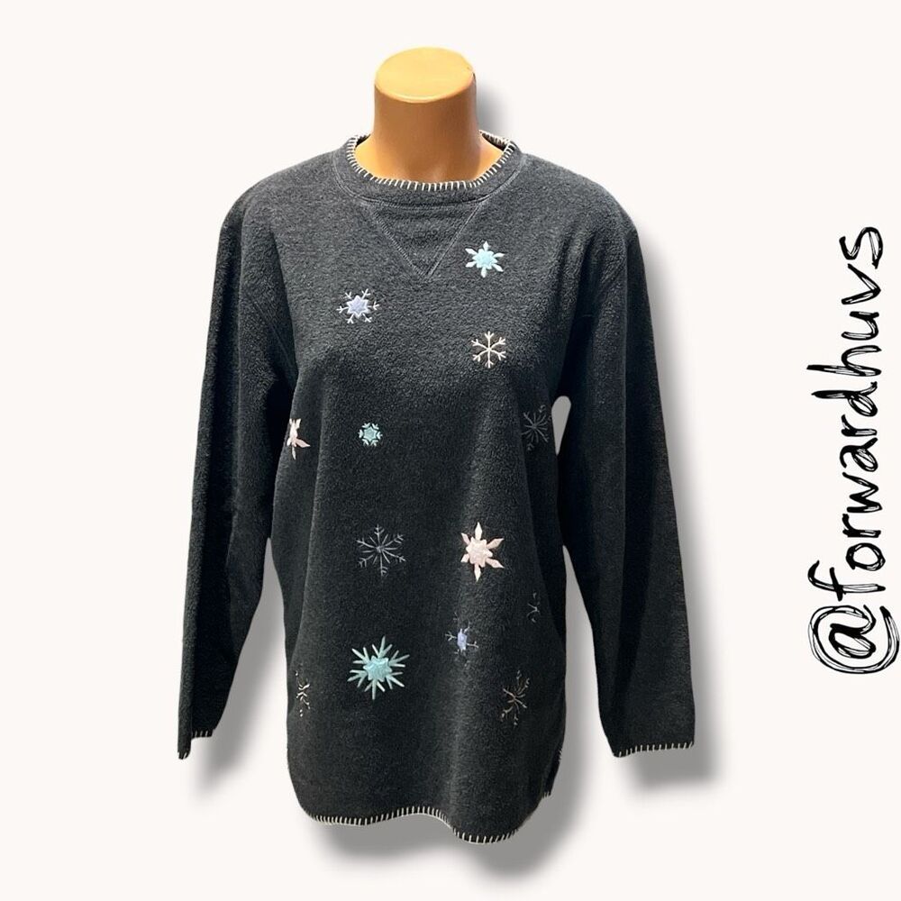 Premier International Snowflake Embroidered Fleece Sweatshirt Charcoal Size M